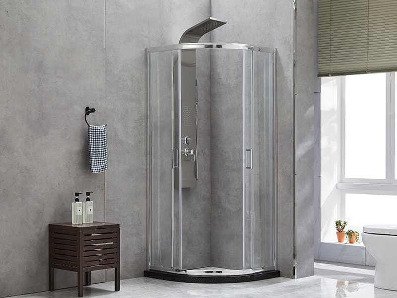 Cabine de douche coulissante SE, verre trempé transparent, profil en aluminium chromé, poignée double trous, sans receveur