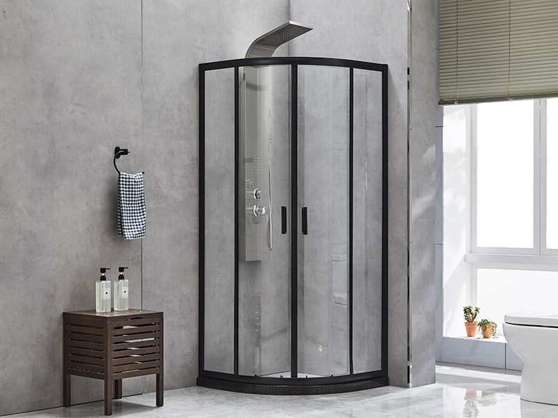 Cabine de douche coulissante SE, verre trempé transparent, profilé aluminium noir, poignée double trous, sans receveur