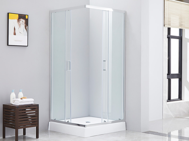 Cabine de douche coulissante pour salle de bain en verre trempé transparent SQ, avec plateau