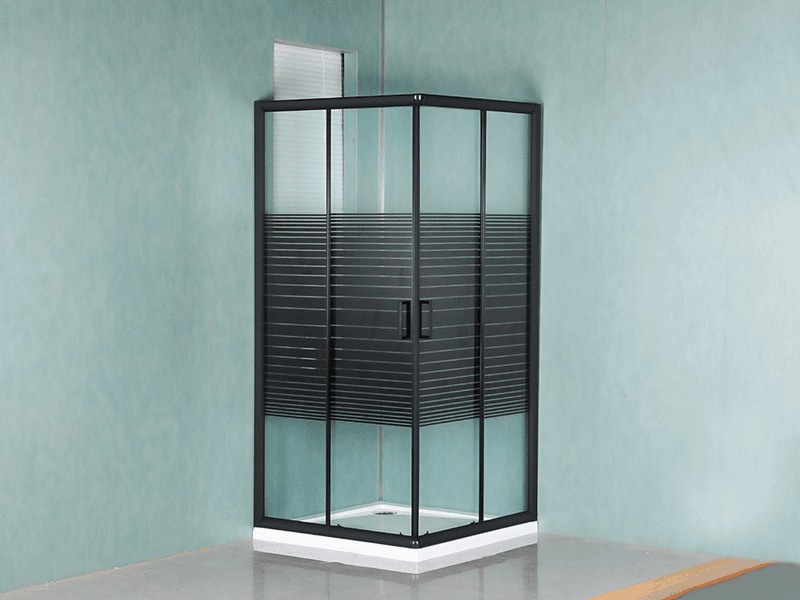 Cabine de douche coulissante carrée en aluminium noir SQ avec poignée à double trous