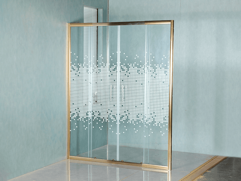 Écran de douche coulissant fixe à deux trous, verre trempé transparent avec impression, profil en aluminium doré, poignée à Double trous, DD-1