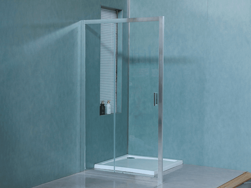 Paroi de douche coulissante fixe SD-5 One, verre trempé transparent, profil en aluminium chromé, poignée à double trous