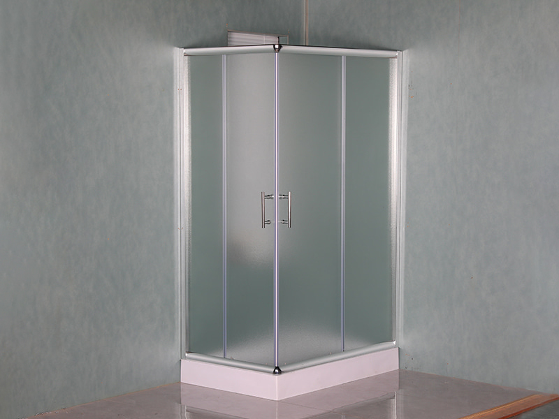 Cabine de douche coulissante RE, verre trempé mat, profil en aluminium chromé, poignée double trous, avec receveur