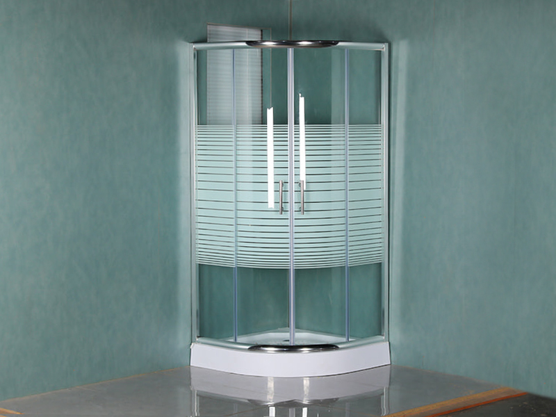 Cabine de douche coulissante SE, verre trempé transparent avec impression, profil en aluminium chromé, poignée double trous, avec plateau