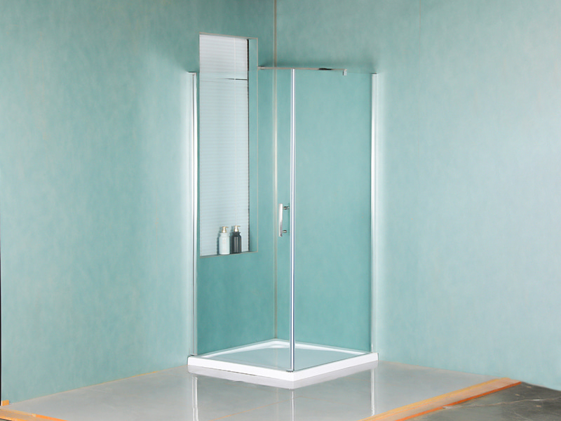 Cabine de douche pivotante RSQA, verre trempé transparent, profil en aluminium chromé, poignée double trous, avec plateau